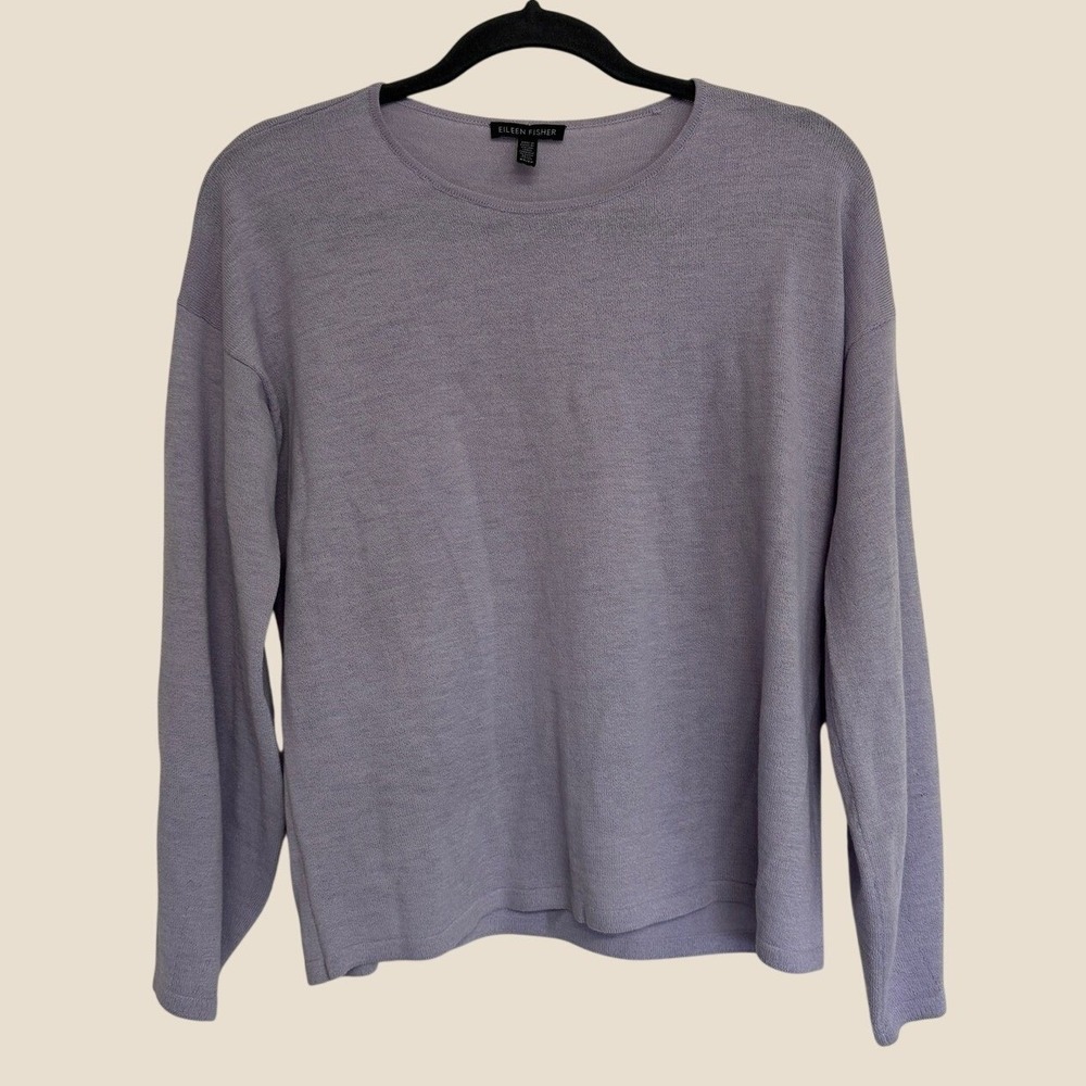 Eileen Fisher Womens XS Lavender Wool Textured Knit Top Lantern Sleeves
